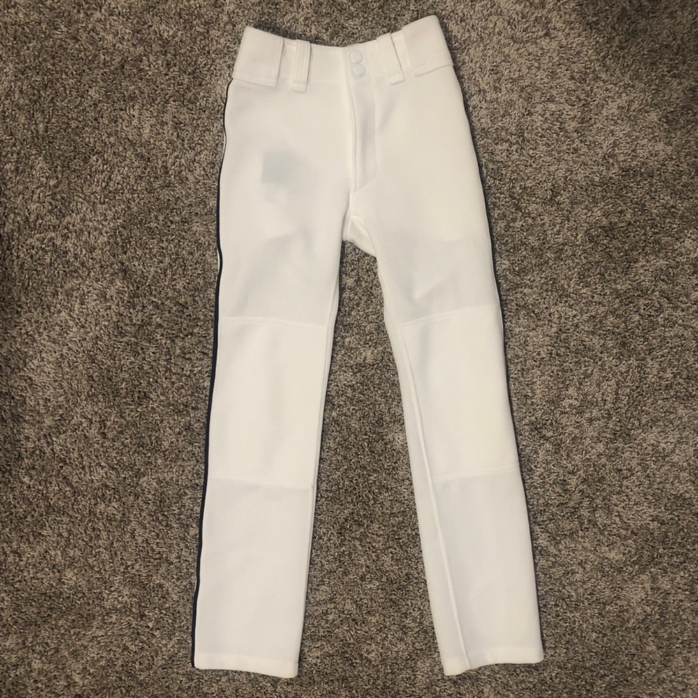 Mizuno Youth Boys Baseball Pants White w/Navy Piping Sz Youth Small
